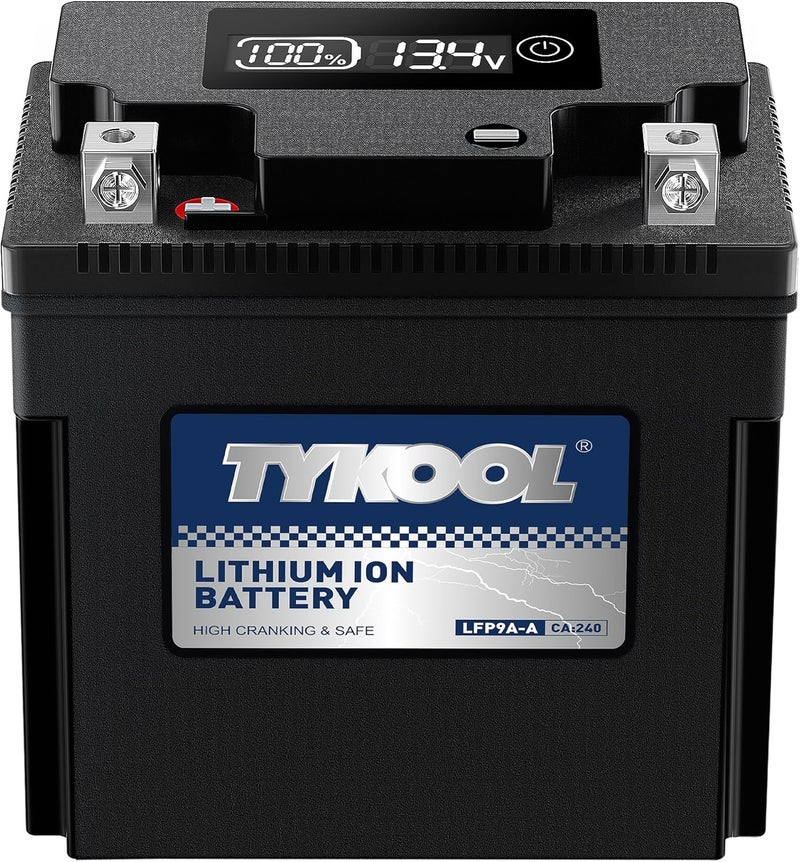 TYKOOL LFP9A-A,YB9-B,240CCA,3X Cranking Amps,LiFePO4 Lithium Motorcycle Battery,12V 4AH,Digital Readout,Fits for 125cc Benelli and Gilera,Triumph 750cc,Aprilia Sport City - Image 1